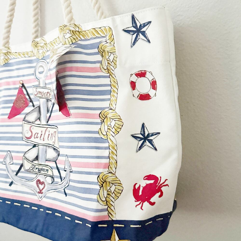BRIGHTON | "Sail into summer" Nautical Anchor Sailing Rope Tote Beach Bag | XL - Picture 4 of 9